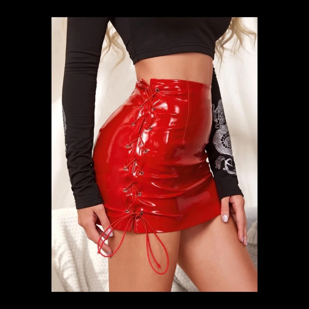 SHEIN RED LEATHER SKIRT